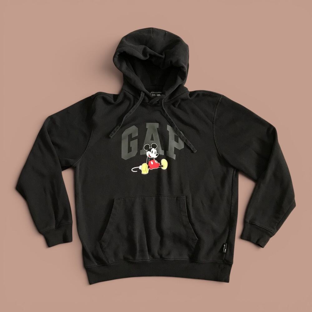 Disney x GAP Mickey Mouse Hoodie Black Large Pullover Graphic Sweatshirt Adult